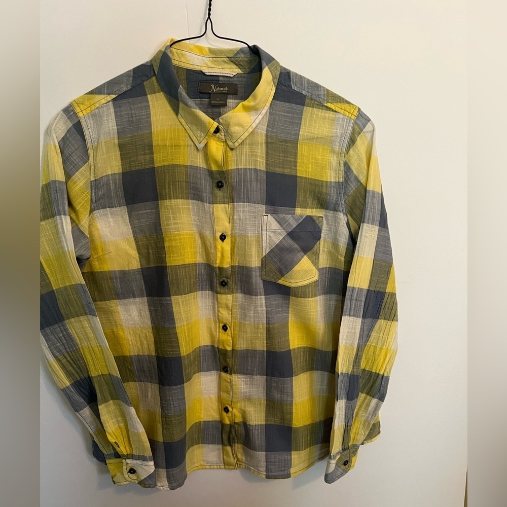 NATURAL REFLECTIONS BLUE AND YELLOW MEN’S CASUAL LONG SLEEVE SHIRT